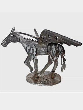 ZOPHIA KNEISS PEGASUS FLYING WINGED HORSE LASER CUT RUSTY METAL SCULPTURE ARTIST